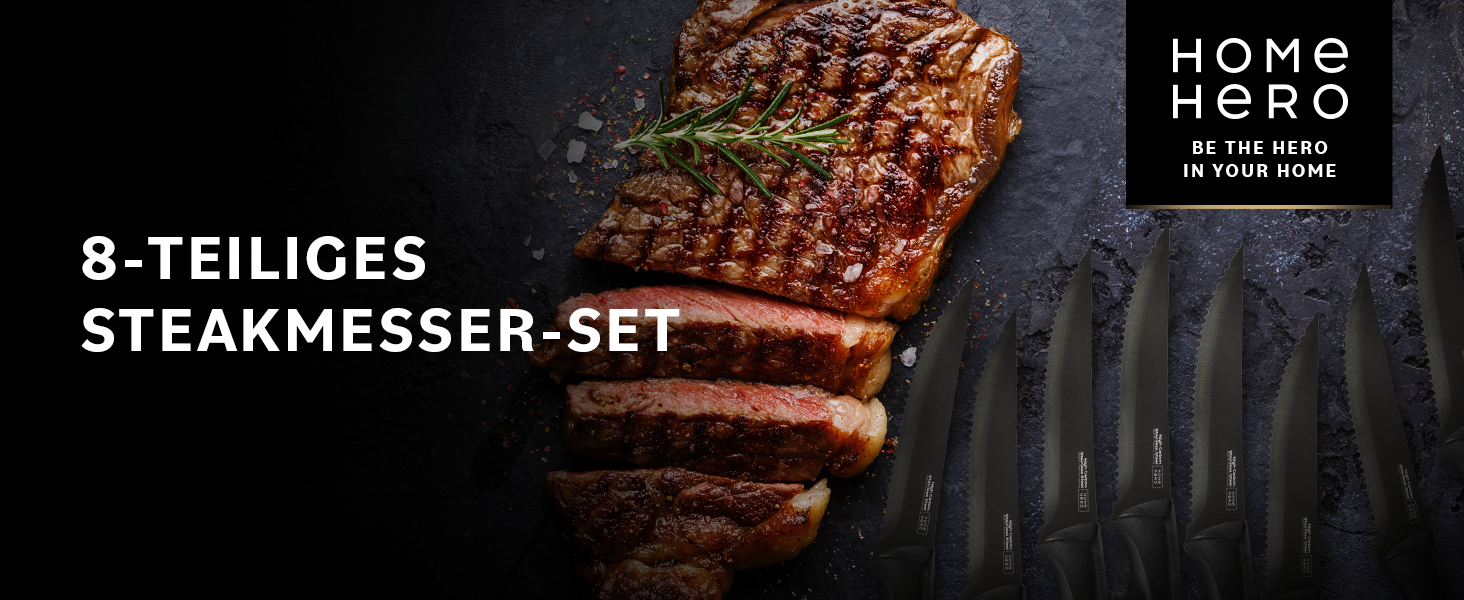 Home Hero Professional Stainless Steel Kitchen Knife Set (8-Piece Steak Knife Set - Black)