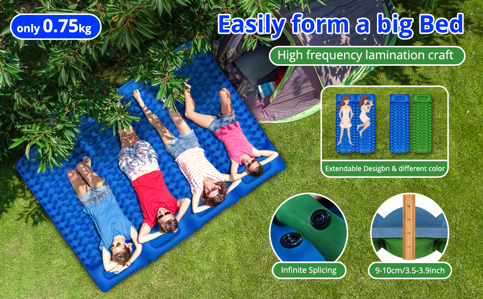 Надувна туристична матрац Isomatte з самонадуванням, 10 см, водовідштовхувальна, для кемпінгу та подорожей, синьо-зелена, односпальна
