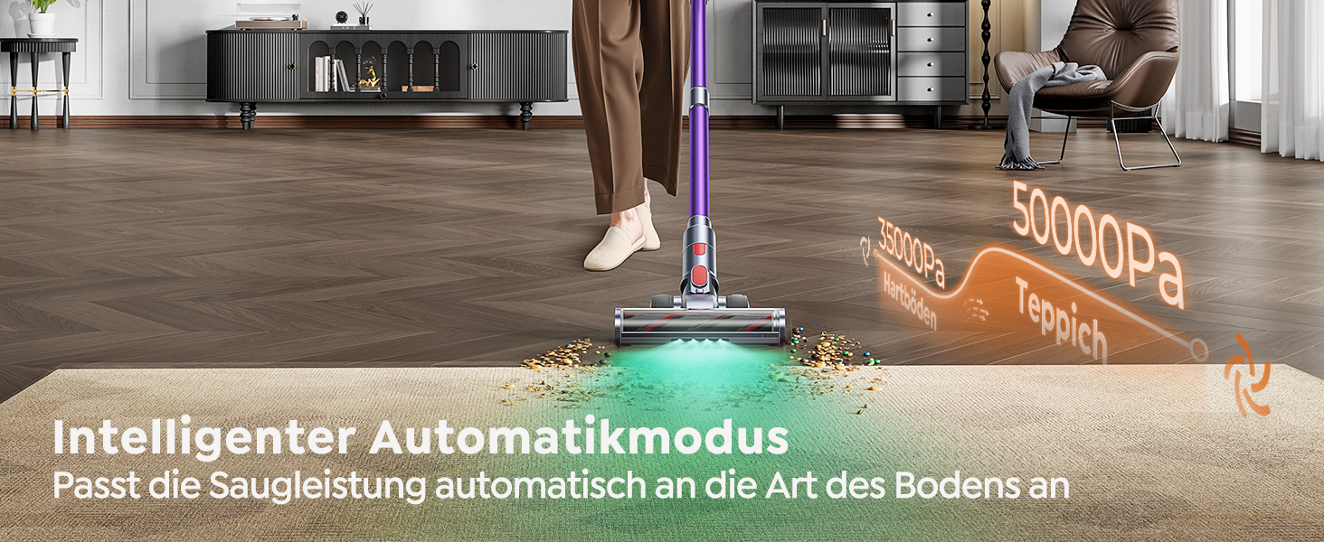 SMOTURE Бездротовий акумуляторний пилосос 600W, 50KPA, 65 хв роботи, самостійна підставка, для дому, з настінною зарядкою, автоматичний режим, знімна батарея, сенсорний дисплей