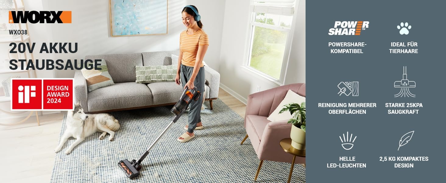 Акумуляторний пилосос WORX 20V WX038: потужний, бездротовий, для дому та авто, з 2 акумуляторами та зарядним пристроєм