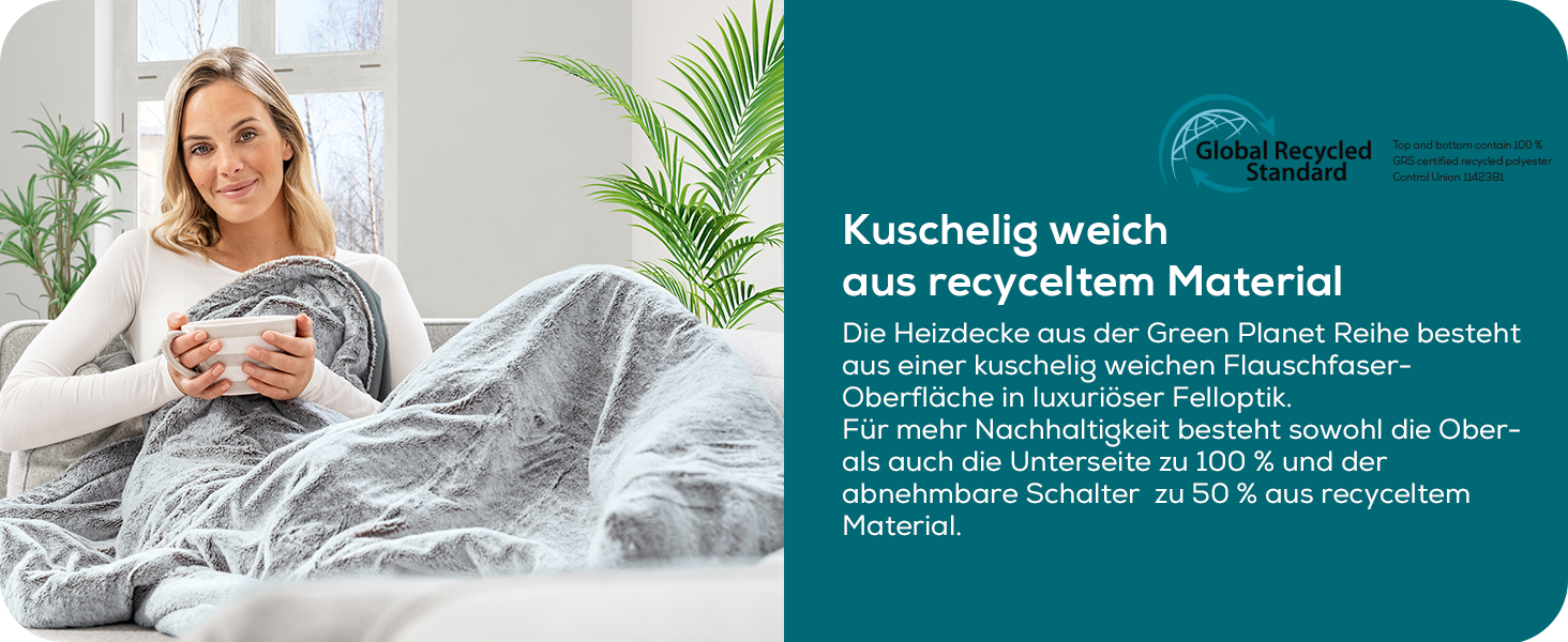 Електрична ковдра Beurer HD 75 Nordic Grey Green Planet, 180x130 см, з еко-матеріалу, 6 температурних режимів, автовимкнення