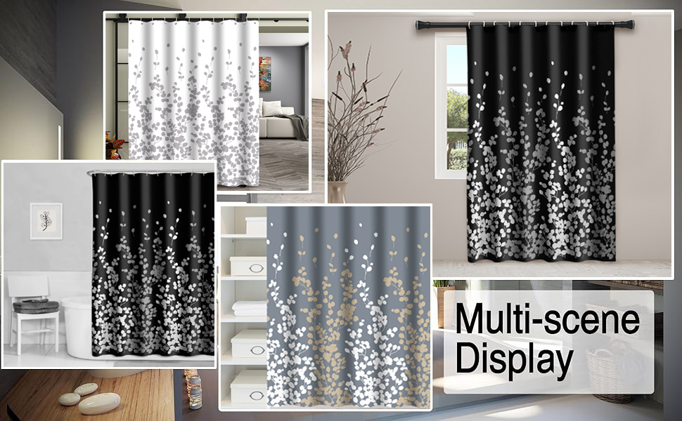 Шторка для душу 180x200 см, біла, антигрибкова, з люверсами. Шторка для ванни з квітами, водонепроникна, сіра, з малюнком рослин, миється.