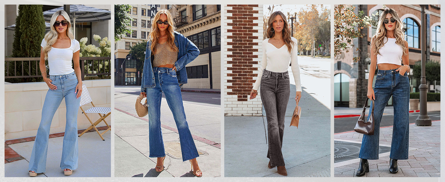 Джинси жіночі Schlaghose з високою талією, Bootcut, еластичні, світло-блакитні, розмір XL