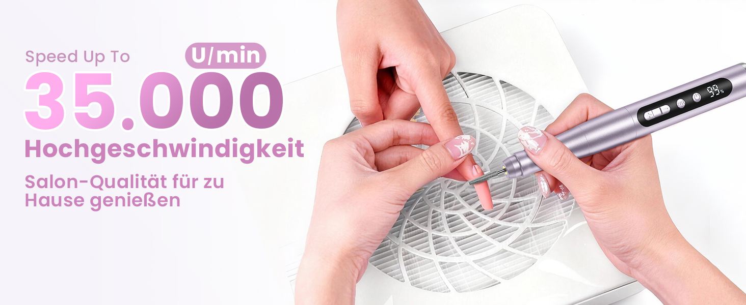 Бездротовий фрезер для нігтів 35.000 об/хв - професійний нейл-дриль для гелю та акрилу, електрична нігтьова пилка з регулюванням швидкості (фіолетовий)