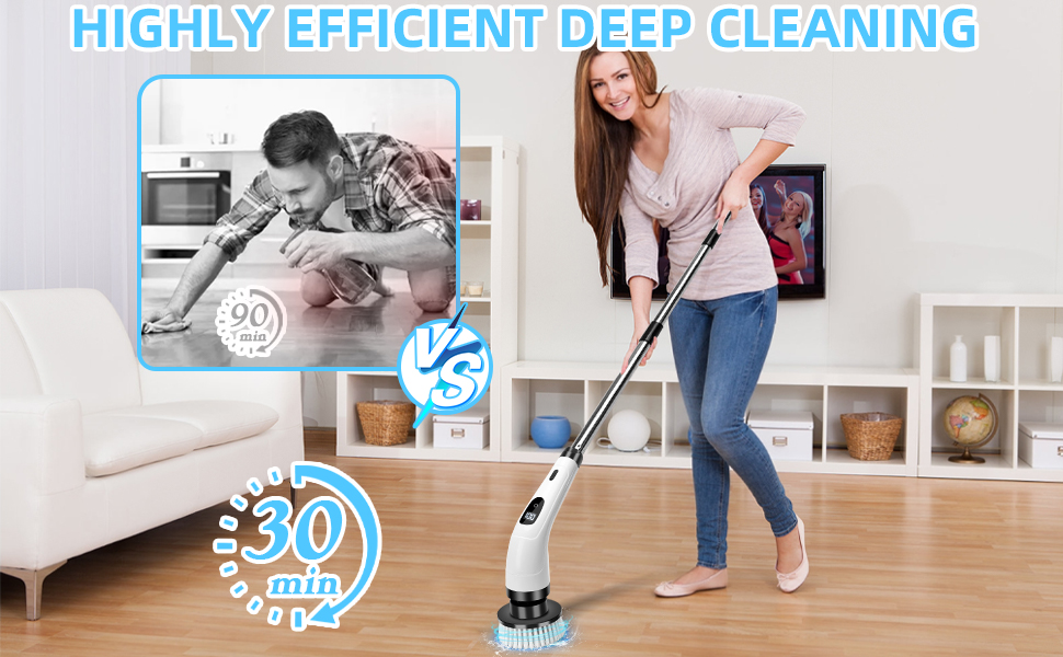 Електрична щітка для чищення Spin Scrubber бездротова з 8 змінними насадками, регульована ручка, для ванної, авто, кухні, плитки, підлоги