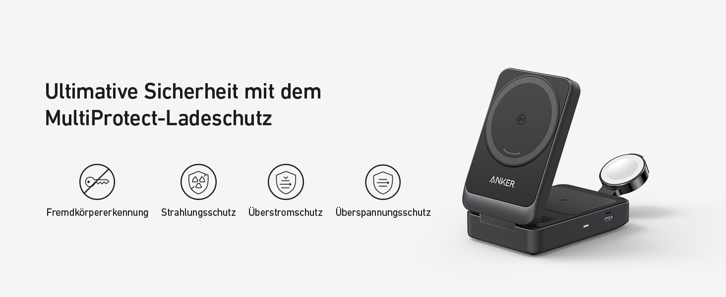Anker MagGo 3-в-1 Бездротова Зарядна Станція Qi2 15W MagSafe для iPhone 17/16/15/14, Apple Watch 9, AirPods (з USB-C 40W адаптером) - Чорна