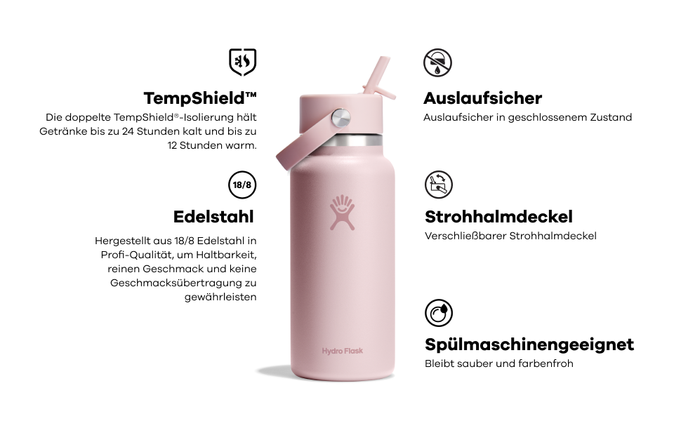 Термобутилка Hydro Flask 946 мл з широкою горловиною, вакуумна нержавіюча сталь, трубочка Flex, колір Fossil