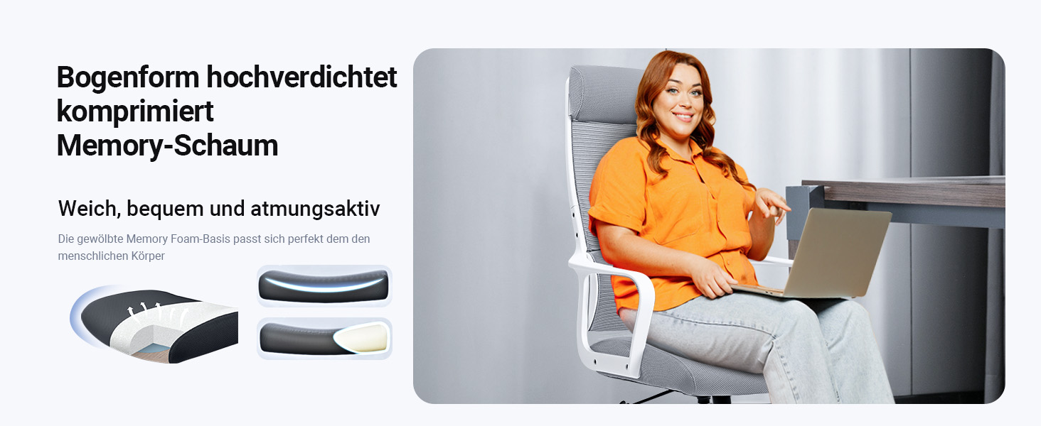 Ергономічне крісло для офісу з регульованою підголовником, крісло для робочого столу з широким сидінням, підтримкою попереку, офісне крісло 200 кг, сітчасте крісло, крісло для дому та офісу, комп'ютерне крісло EN 1335, сіре