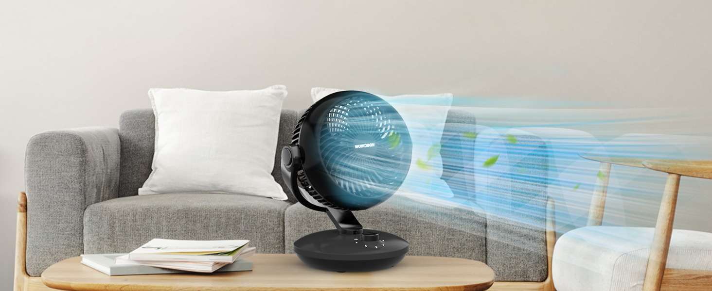 WOWDSGN Вентилятор для дому: тихий настільний циркулятор повітря 24dB, 3 швидкості, 100°/80° осциляція, чорний Xd-1586fc