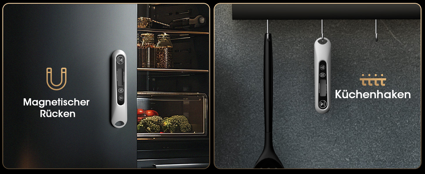 Цифровий кухонний термометр DOQAUS для м'яса, приготування їжі, випікання та гриля, швидка реакція 3s, LCD дисплей, автоматичне вмикання/вимикання (сріблястий/чорний)