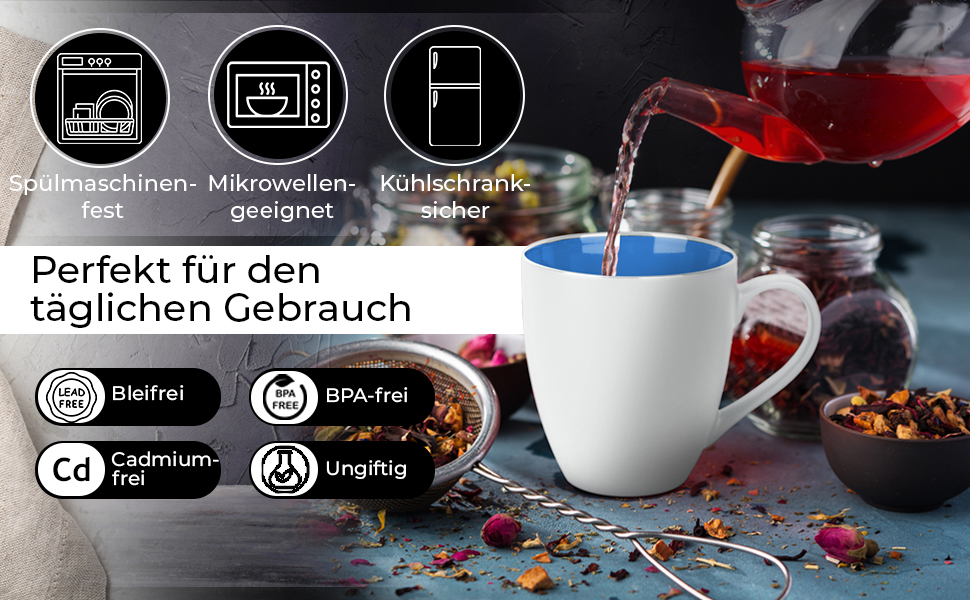 Набір кавових чашок Miamio Le Papillon (6 шт., 350 мл) - біло-червоний/біло-синій