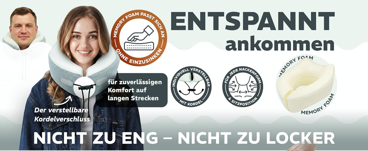 Подушка для шиї Sei Design для подорожей на літаку з Memory Foam, сірого кольору 32x32x11 см