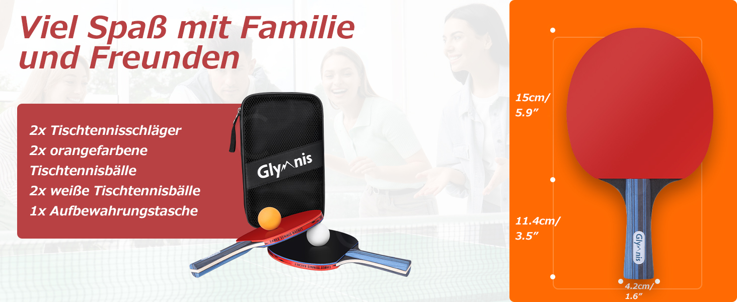 Набір для настільного тенісу Glymnis: 4 ракетки, 8 м'ячів, компактна сумка. Підходить для початківців, сім'ї та професіоналів