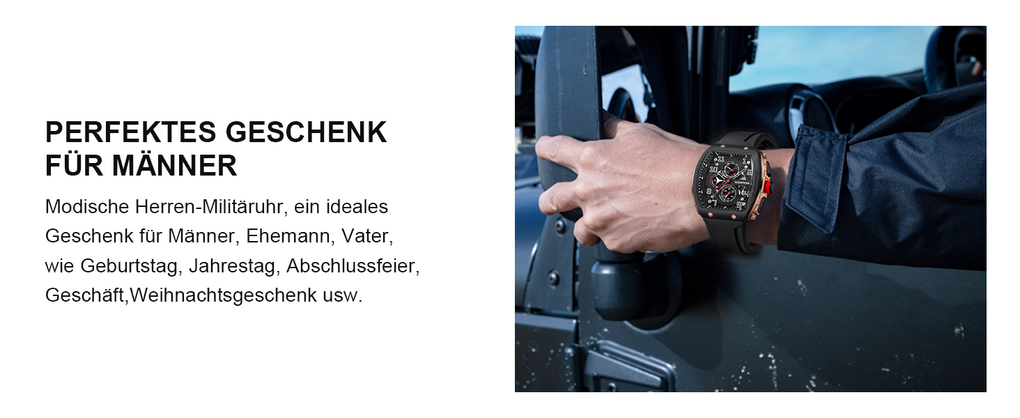 HANPOSH Чоловічий годинник: аналоговий кварцовий годинник, водостійкий спортивний годинник, тактичний годинник (чорний, золотий)