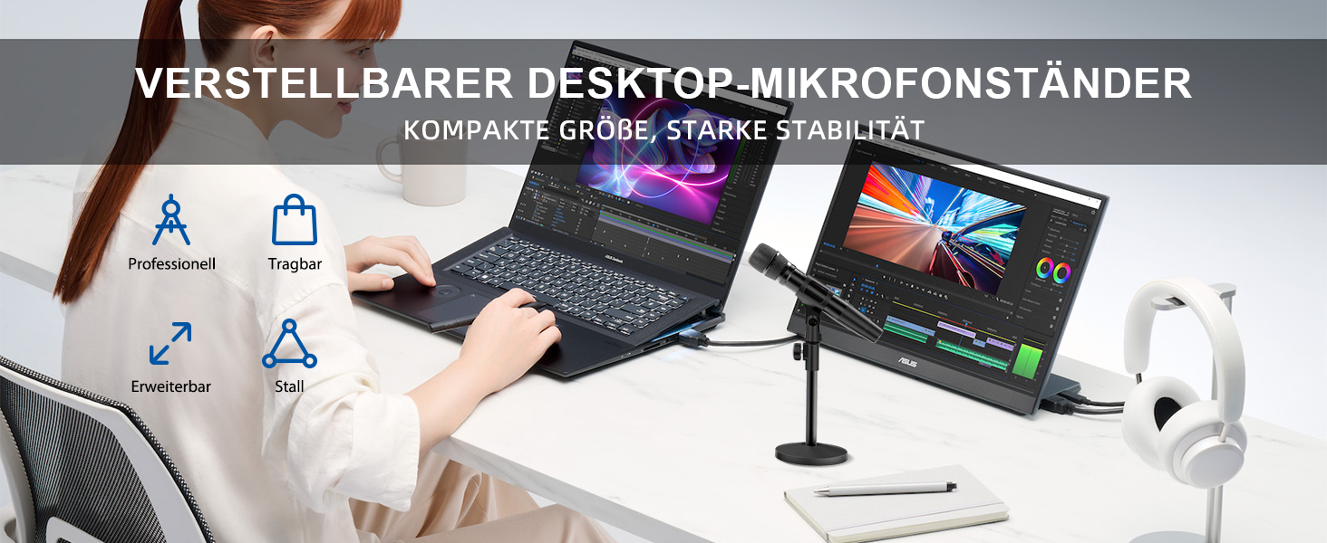Мікрофонний стійка Getaria 3-в-1: універсальний підставка для мікрофону, металевий адаптер 5/8