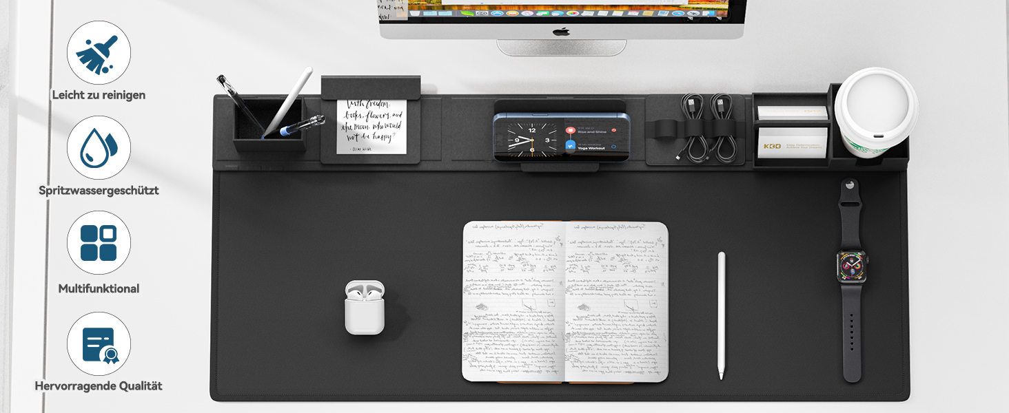 Килимок на стіл KDD 6-в-1 XXL для роботи та ігор, з органайзером, 80x35.5 см, чорний