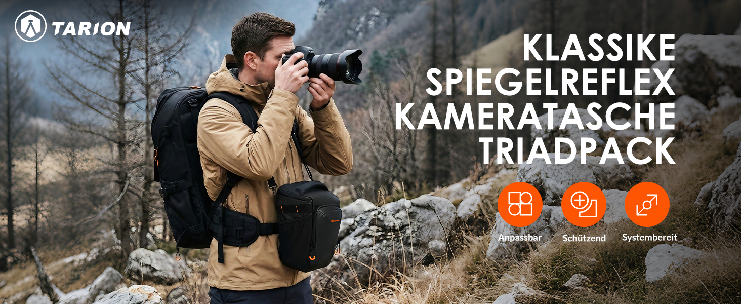 Сумка для дзеркальної камери TARION: Водонепроникна фотосумка для DSLR та системних камер з розширеним об'ємом