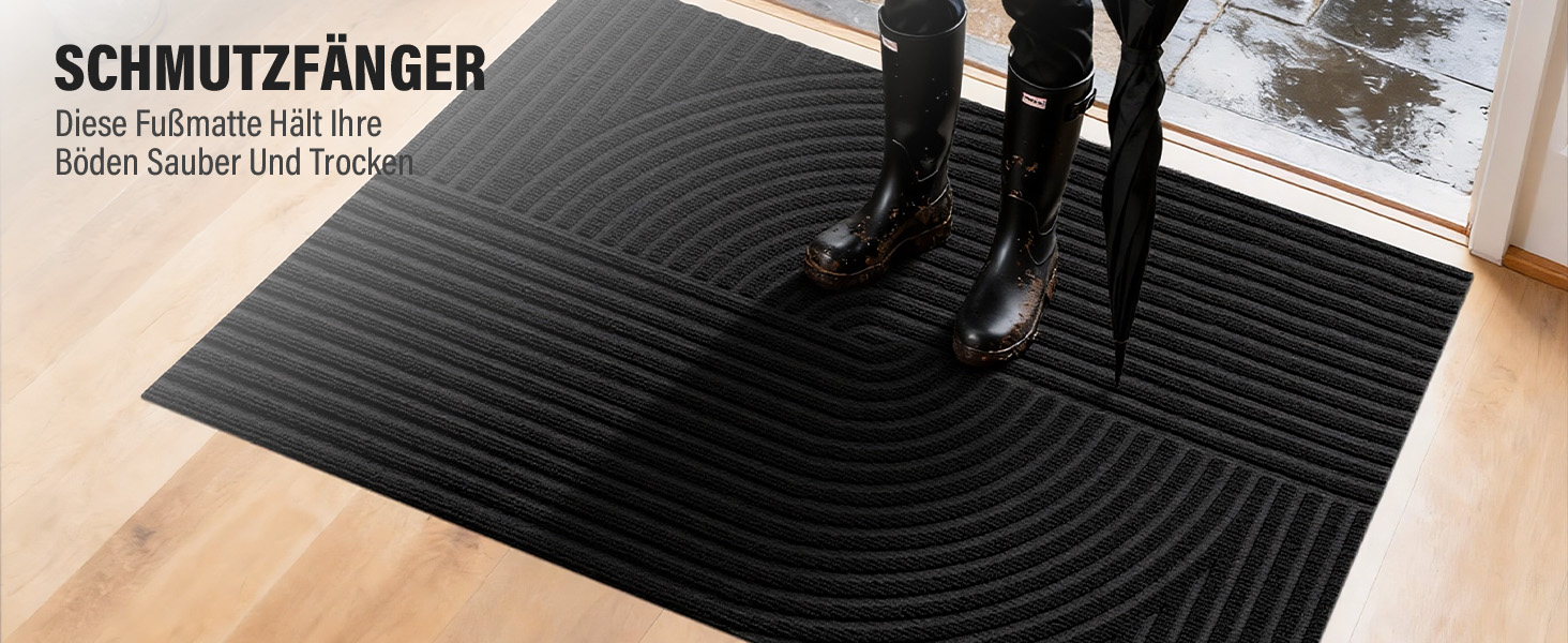 Привітальний килимок FEOMOS 60x90 см, протиковзний грязезахисний килим для входу, коридору, кухні та балкона, чорний, придатний для прання