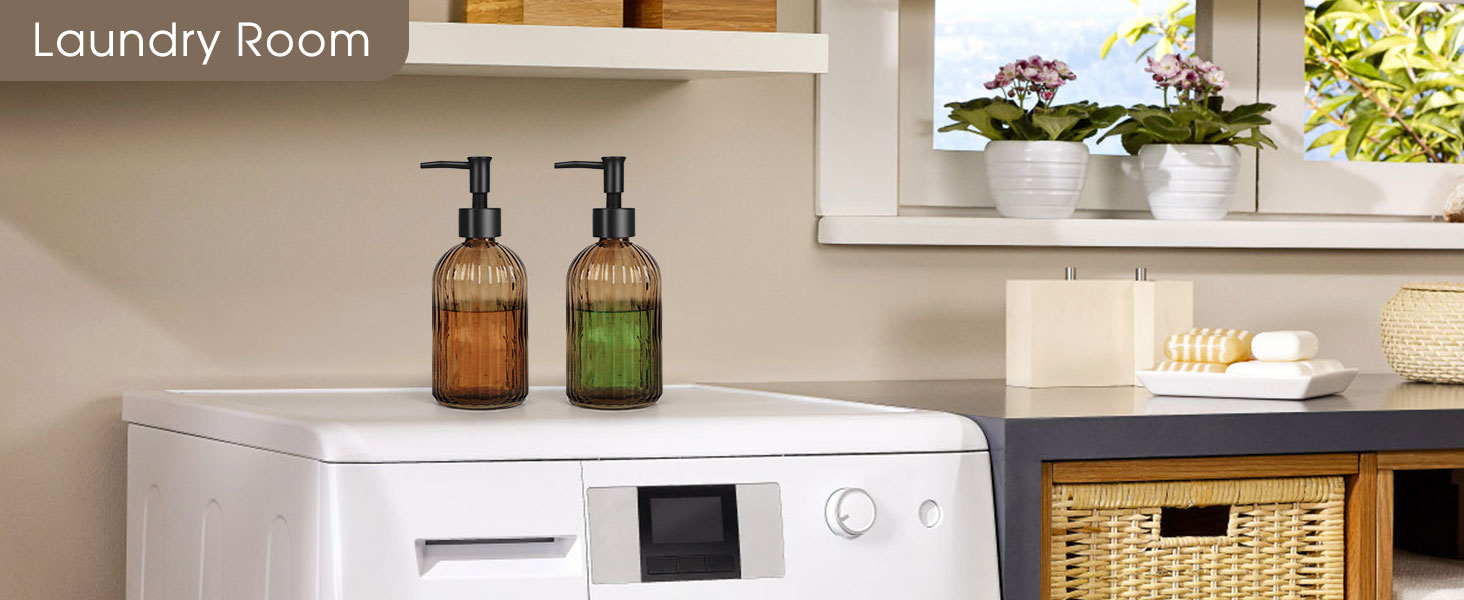 Скляні дозатори для мила Topsky (2 шт.), 400 мл, з нержавіючою помпою, для кухні та ванної кімнати, підходить для лосьйонів, ефірних олій та рідкого мила, колір - бурштиновий