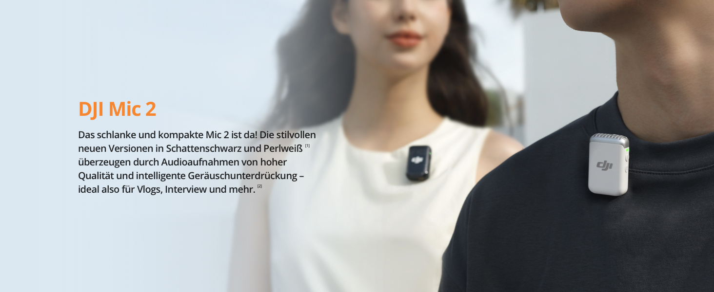 Беспроводной петличный микрофон DJI Mic 2 (Perlweiß) с Bluetooth, шумоподавлением, 48 кГц/32-bit Float, дальность 250 м для камеры, телефона, видеоблога