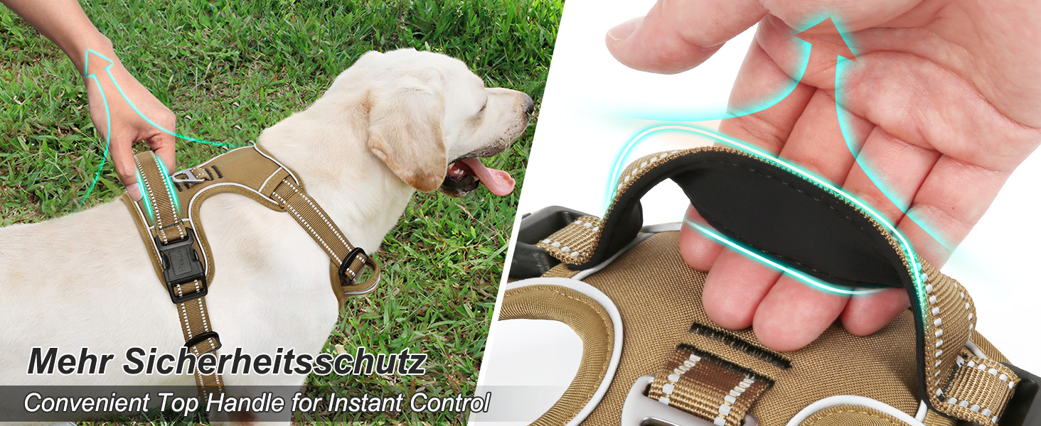 Шлейка для собак HEELE з регулюванням натягу, світловідбиваюча, для середніх собак, з м'якою ручкою, 1 пряжка, легко одягається, коричнева, розмір M, обхват грудей 38-71 см, Uni-Khaki