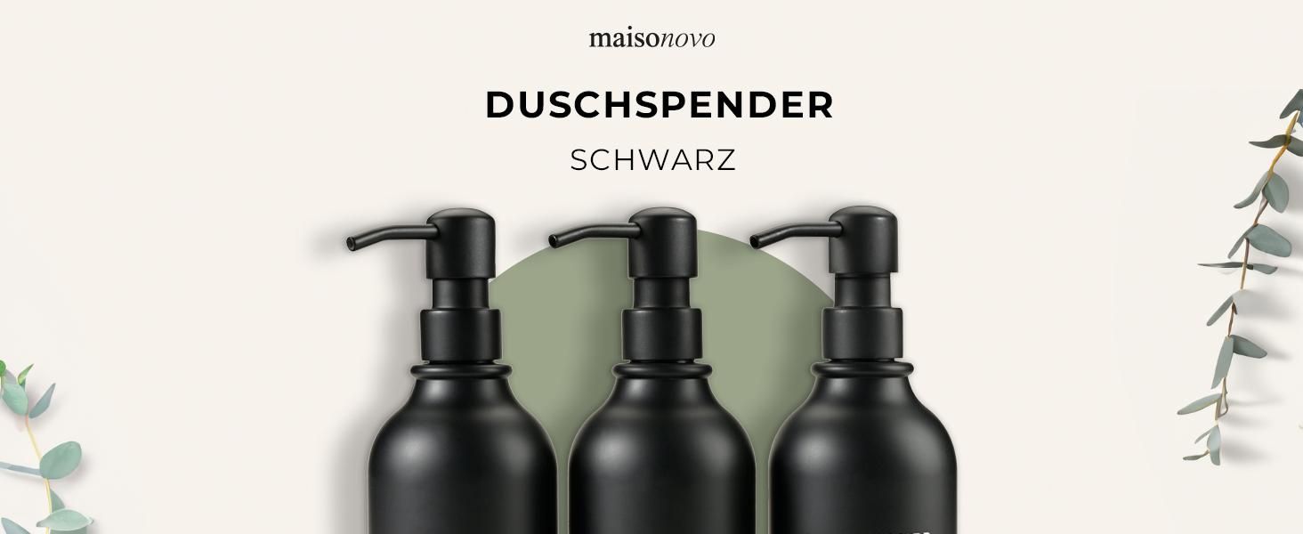 Шампунь MaisoNovo: Набір з 3 флаконів (500 мл) для самостійного наповнення, дозатор з чорним насосом, настінний кріплення, прозорий колір