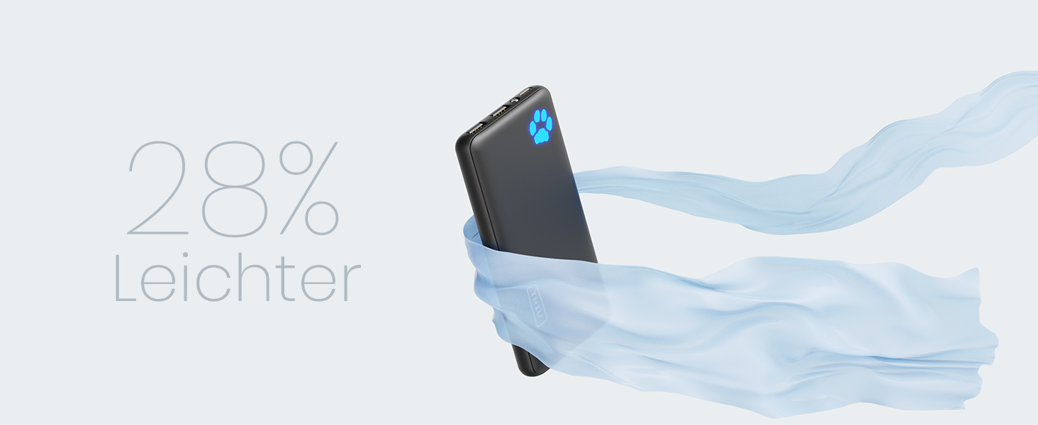 Power Bank INIU 10000mAh, ультратонкий, USB C, 3A, ліхтарик, сумісний з iPhone, Samsung, Huawei, чорний