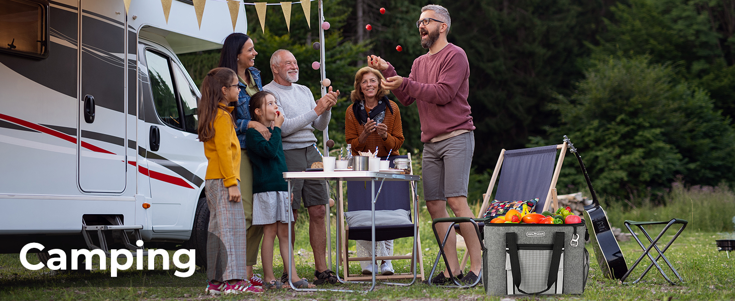 Сумка-холодильник INSMEER 50 л, велика, розкладні, для 80 банок, з відкривачем, для пікніків, кемпінгу, пляжу, сімейних поїздок на 4 особи (темно-сірий)