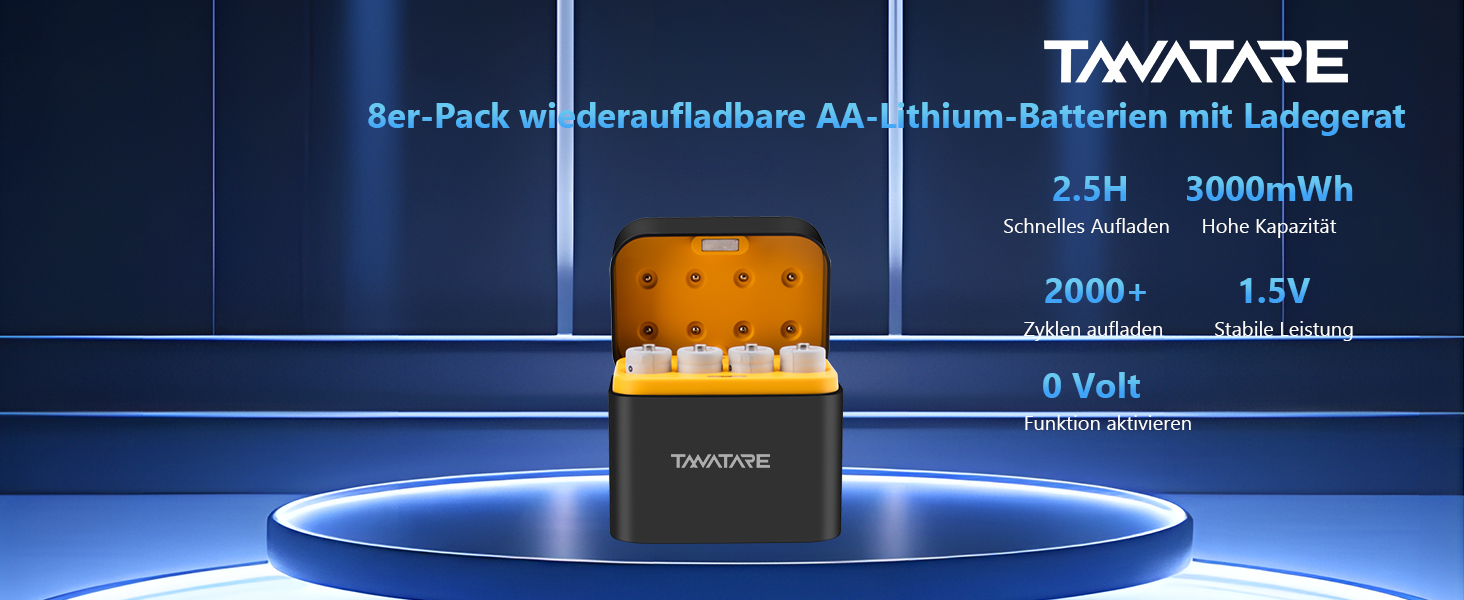 8 x Акумулятори Li-Ion AA з зарядним пристроєм, 1.5V, 2500 mAh, перезаряджувані, білі (чорні)
