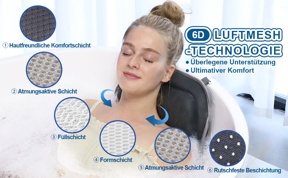 Подушка для ванни Luxus Dicke з м'яким наповнювачем: підтримка голови, шиї та плечей для комфортного розслаблення. Аксесуар для спа, сірий колір.