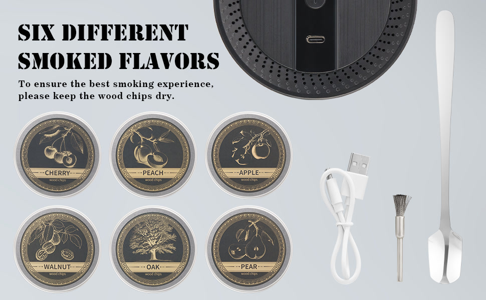 Електричний набір для копчення віскі з 6 ароматами, чанчики для диму, для коктейлів та бурбону, подарунок для батька, чоловіка та поціновувачів віскі