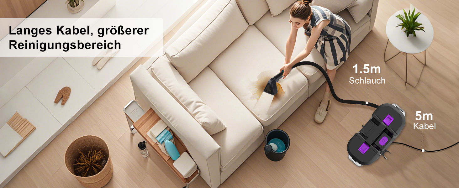 Пилосос для миття килимів та м'яких меблів з насадкою для шерсті тварин, 450W, для дому та автомобіля