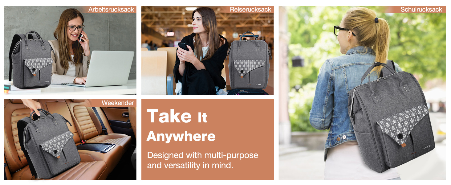 Рюкзак Lekesky для жінок: шкільний, з відділенням для ноутбука 15.6 дюймів, антикрадійний, сірий