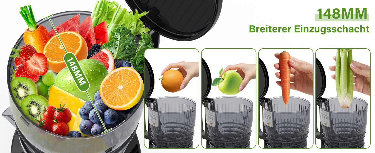 Шнекова соковижималка OMMO Slow Juicer для овочів та фруктів, 300 Вт, чорна