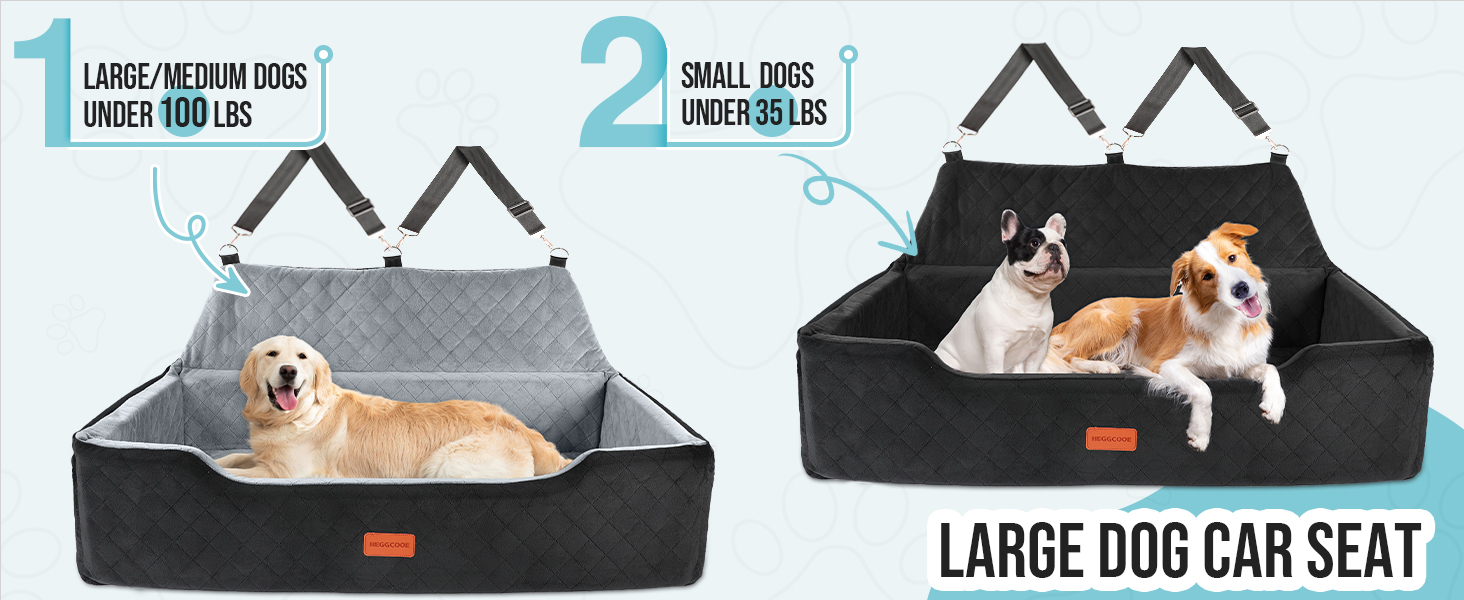 Автокрісло для собак великих порід до 45 кг, чорне, з двома страхувальними ременями, миється