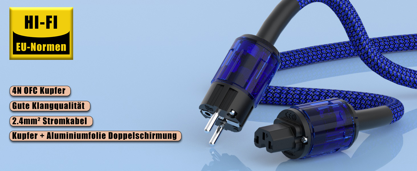 Hi-End мережевий кабель Monosaudio P083 (2м), мідний OFC, 2-полюсний HiFi аудіофільний кабель живлення Schuko-IEC C15 для підсилювача, сабвуфера та DVD