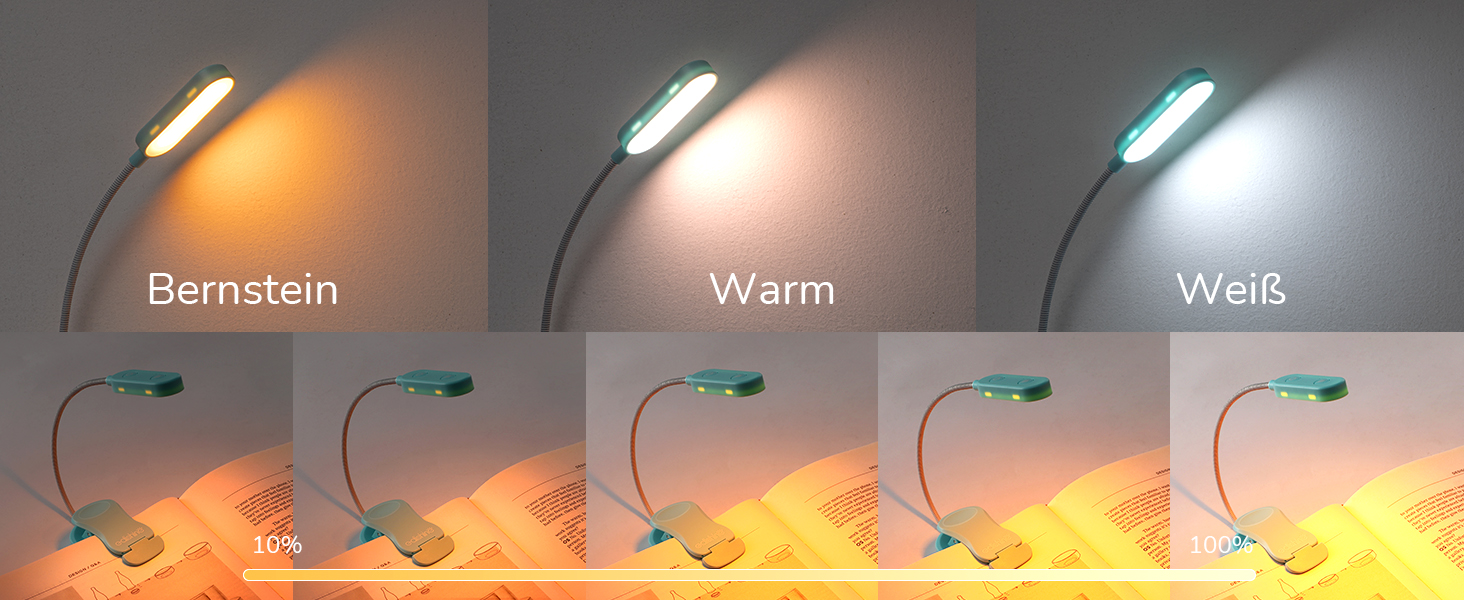 EDISHINE LED Кліпса для читання: USB-лампа з 3 кольорами та регулюванням яскравості, для дітей, для ліжка, авто, столу, кута. Захищає зір.