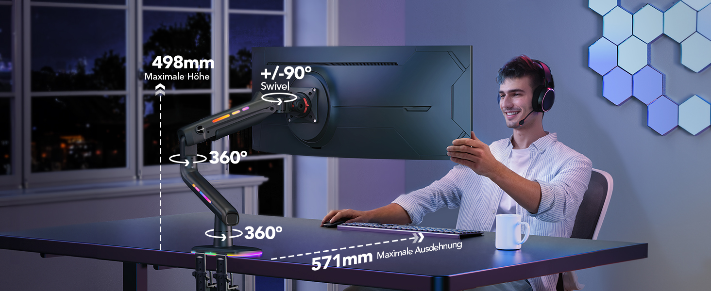 Кріплення для монітора HUANUO для Ultrawide до 49 дюймів, 18 кг, регульований кронштейн, VESA 100x100mm (RGB)