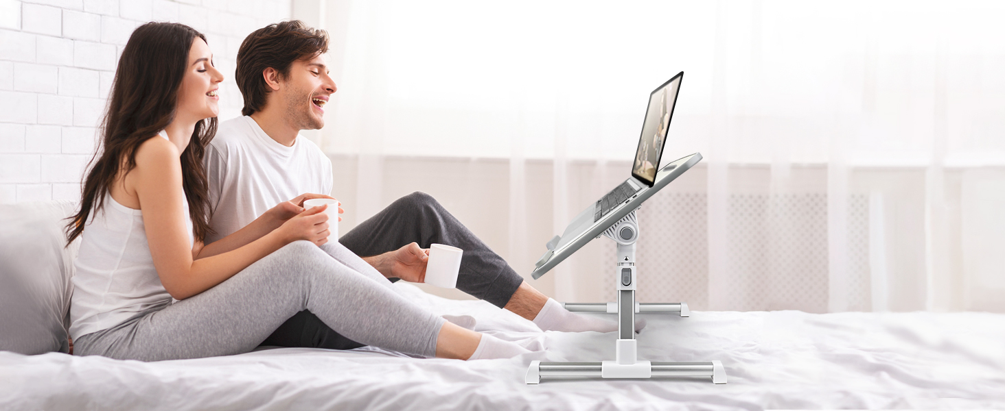 Стіл для ноутбука в ліжко, регульований, з ящиком, 60 x 34 см, бежевий