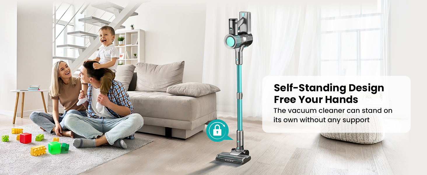 Бездротовий пилосос Dzaki 45000Pa з дисплеєм, антизаплутувальною насадкою та тривалою роботою для твердих поверхонь, килимів та шерсті тварин (блакитний)