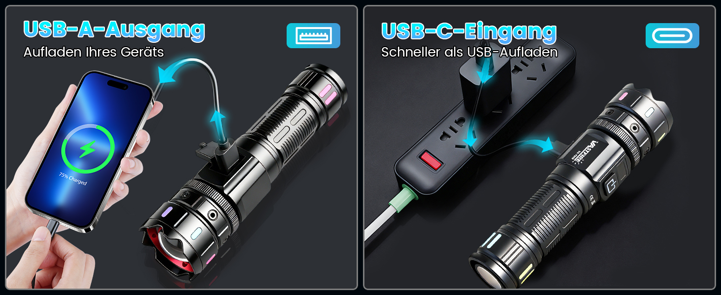 Ліхтар LED VASTFIRE 500000 люменів, тактичний, водонепроникний IP67, з LCD дисплеєм та магнітом, 30W, чорний