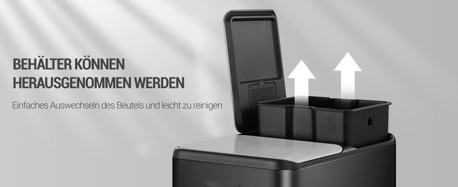 Відро для сміття з сортуванням 60 л, нержавіюча сталь, з педаллю, 2 відділення, SW06099E (Чорний)