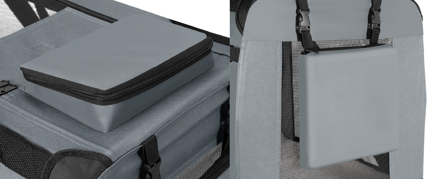 Juskys Collapsible Dog Carrier Box - Portable Travel Crate for Dogs, Cats & Pets - Oxford Fabric, Includes Blanket, Pouch & Handles - Grey, 50x34x36 cm