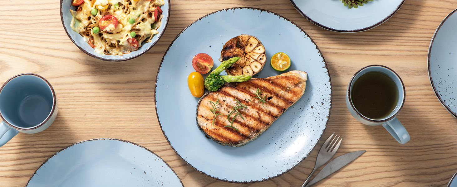 Набір посуду Vancasso Navia 16 предметів, кераміка, блакитний, вінтажний стиль