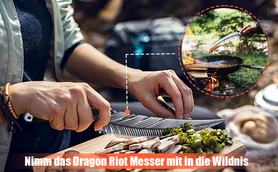 Ніж кухарський DRAGON RIOT японський, кований вручну, професійний шеф-ніж для кухні, грилю, кемпінгу (коричневий) + піхви