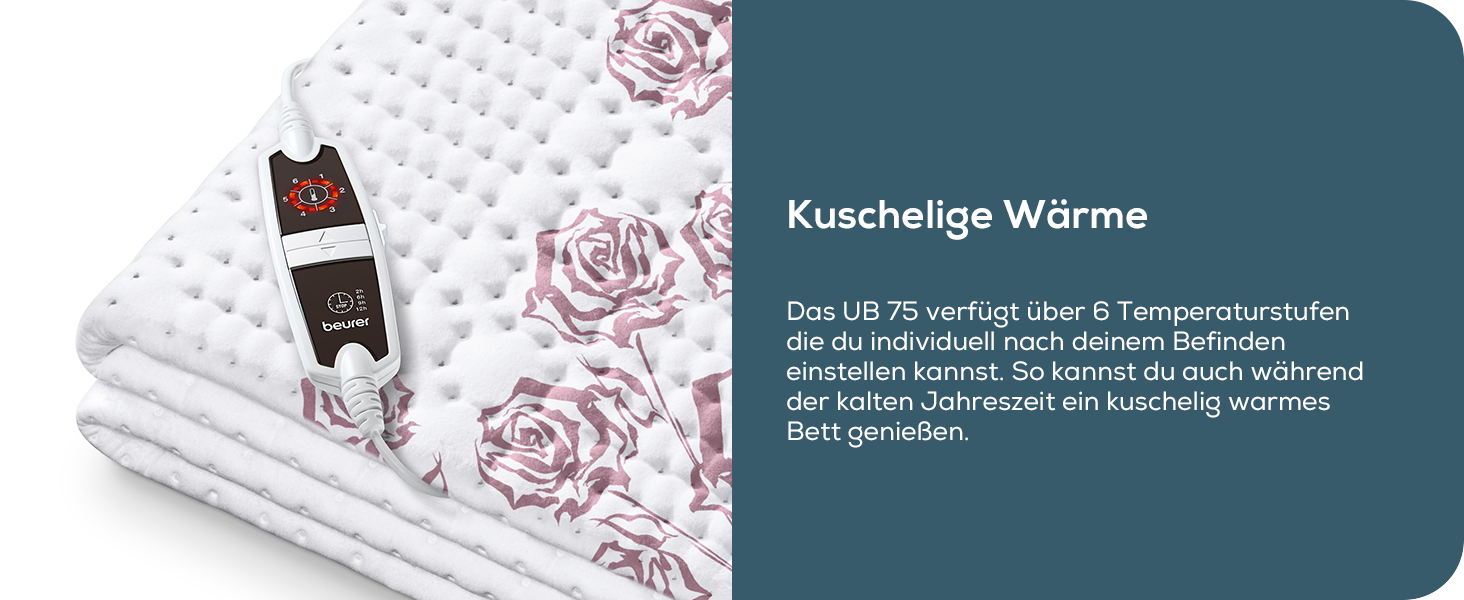 Електричне підігріваюче підвійне ковдро Beurer UB 90 Komfort з двома зонами нагріву, 9 температурних режимів, автовимкнення та Eco-Control, 150x80 см, можна прати в пральній машині