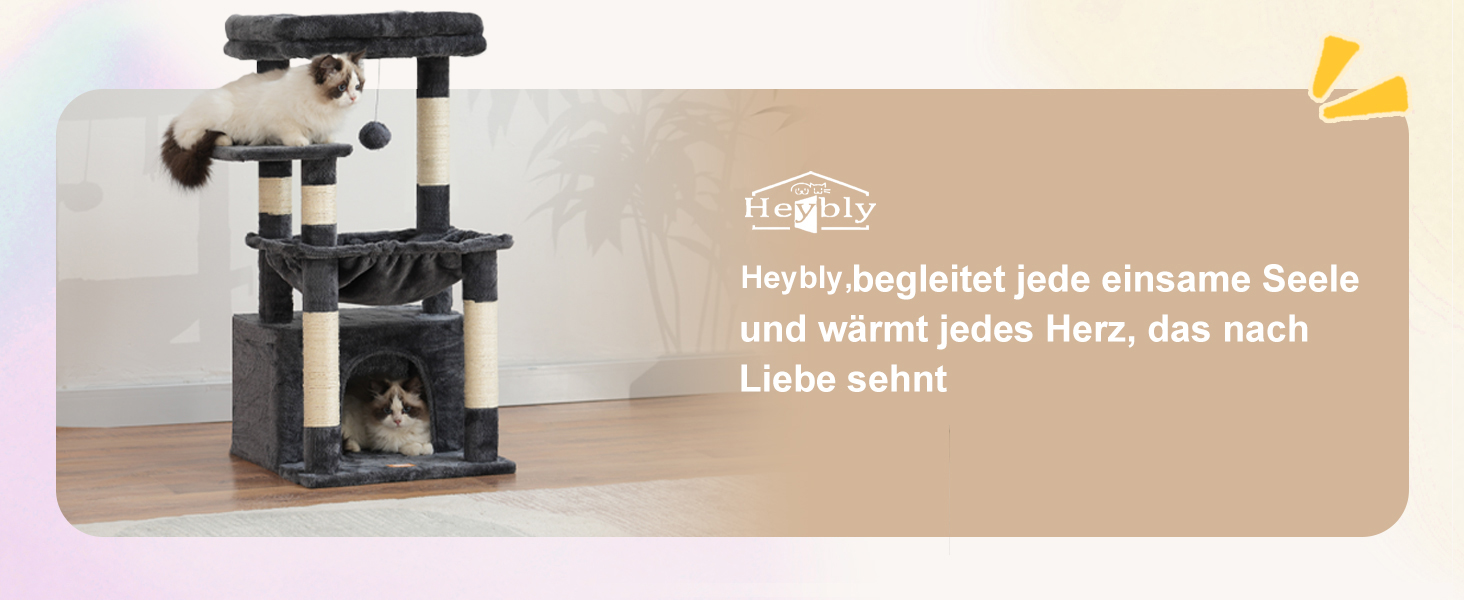 Кігтеточка для котів Heybly Kratzbaum HCT008SW сірого кольору з великим м'яким кошиком та місцем для сну