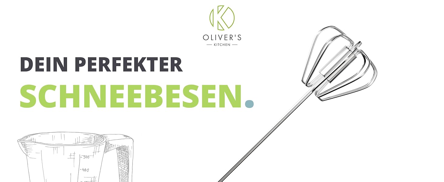 Ручний міксер Oliver's Kitchen® Hand-Quirl - Автоматичний вінчик для яєць, масла, вершків, кави, коктейлів | Без батарейок, компактний, зелений