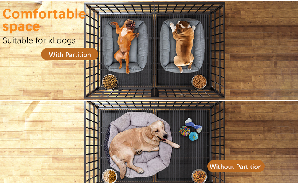Клітка для собак, переноска для собак з піддоном, клітка-роздільник, клітка-ґратка з 2 дверцятами та піддоном, подвійна клітка 2 в 1 для великих та середніх собак, 107 x 73 x 69 см, чорний L