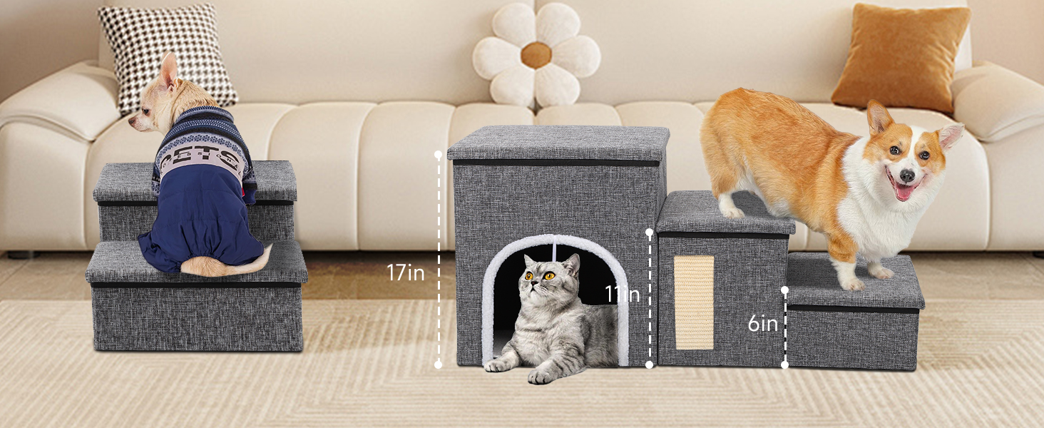 Сходинки для собак Upgrade XL, сірі, 90x35x43 см, 3 сходинки, для великих собак, котів, ліжка, дивана